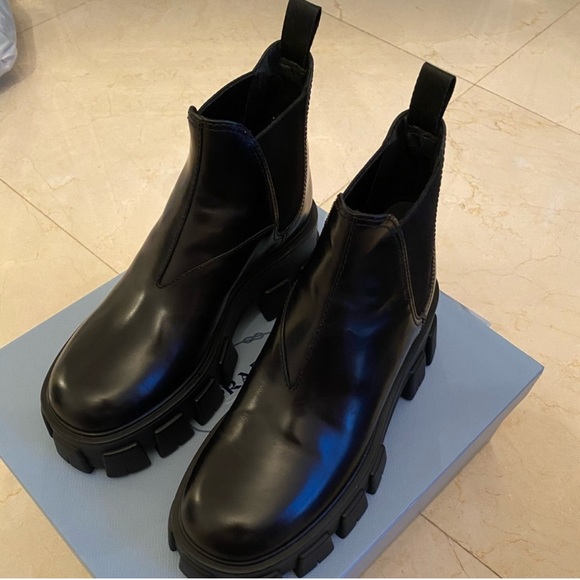 Prada Monolith Chelsea Black Ankle Boots - Picture 1 of 13